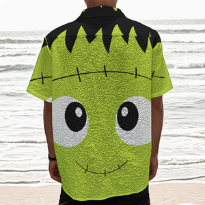 Cute Frankenstein Face Print Textured Short Sleeve Shirt