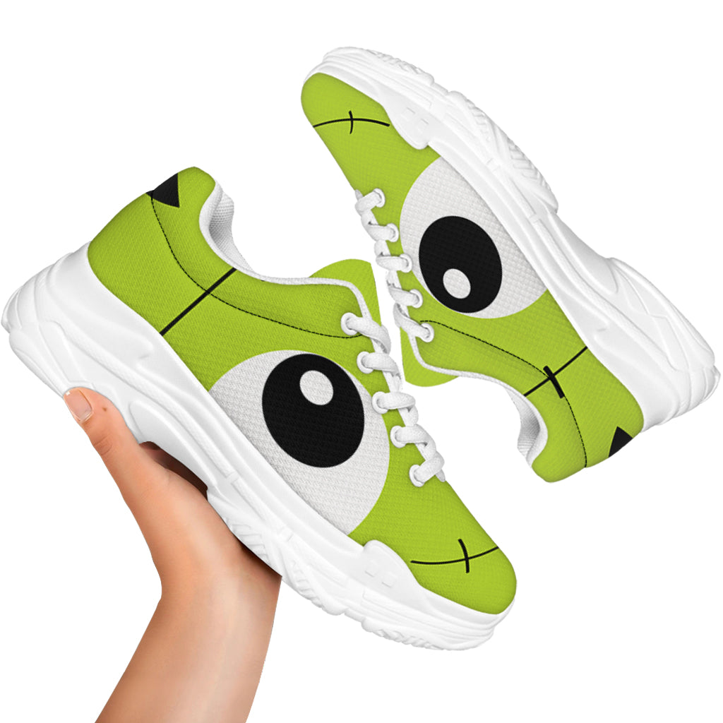 Cute Frankenstein Face Print White Chunky Shoes