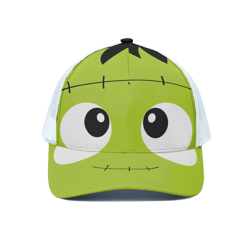 Cute Frankenstein Face Print White Mesh Trucker Cap