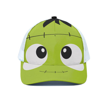 Cute Frankenstein Face Print White Mesh Trucker Cap
