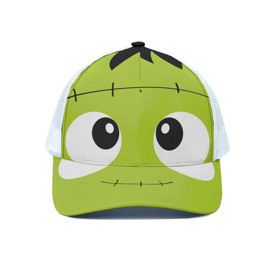 Cute Frankenstein Face Print White Mesh Trucker Cap