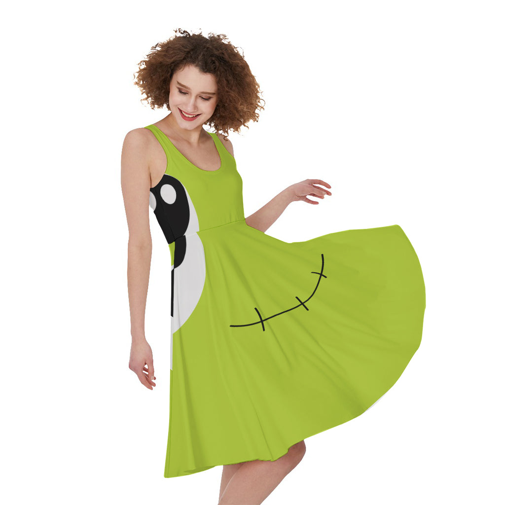 Cute Frankenstein Face Print Women's Sleeveless Dress