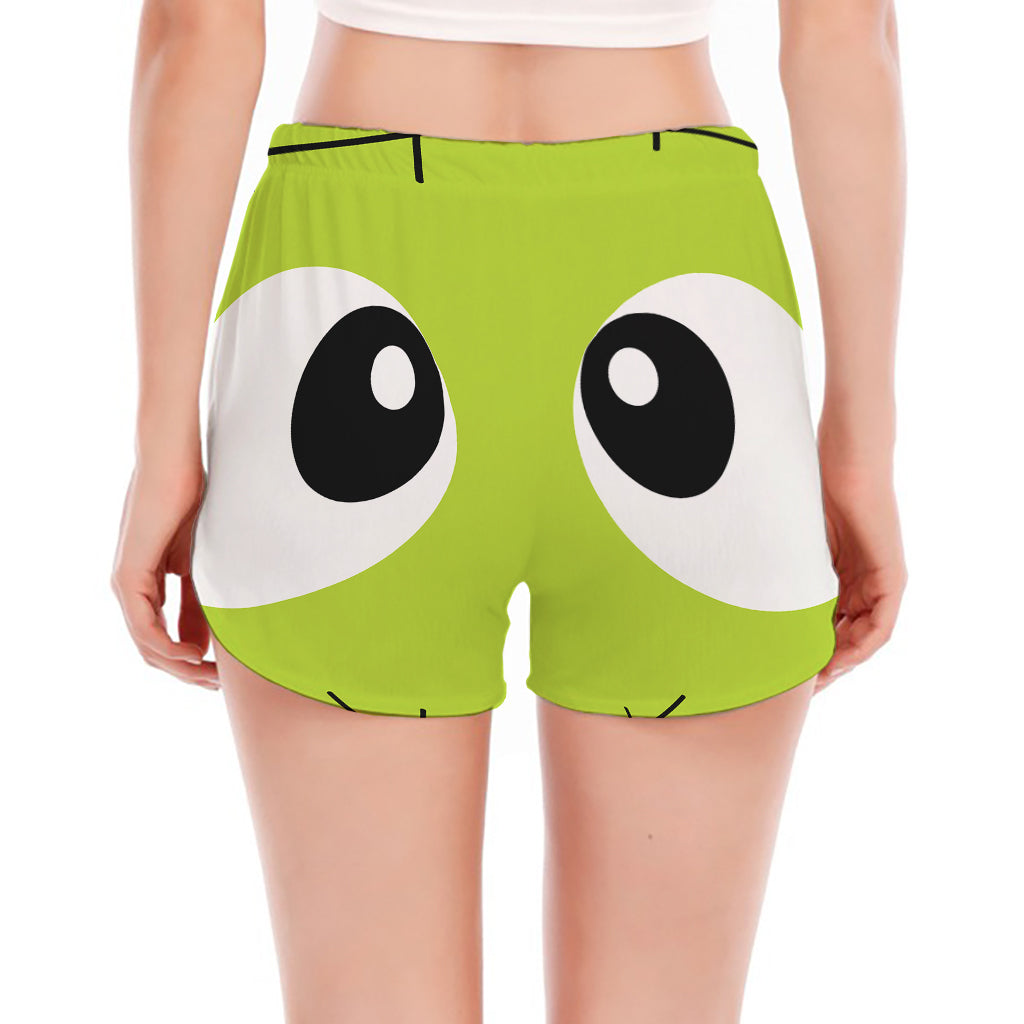 Cute Frankenstein Face Print Women's Split Running Shorts