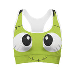Cute Frankenstein Face Print Women's Sports Bra