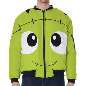 Cute Frankenstein Face Print Zip Sleeve Bomber Jacket