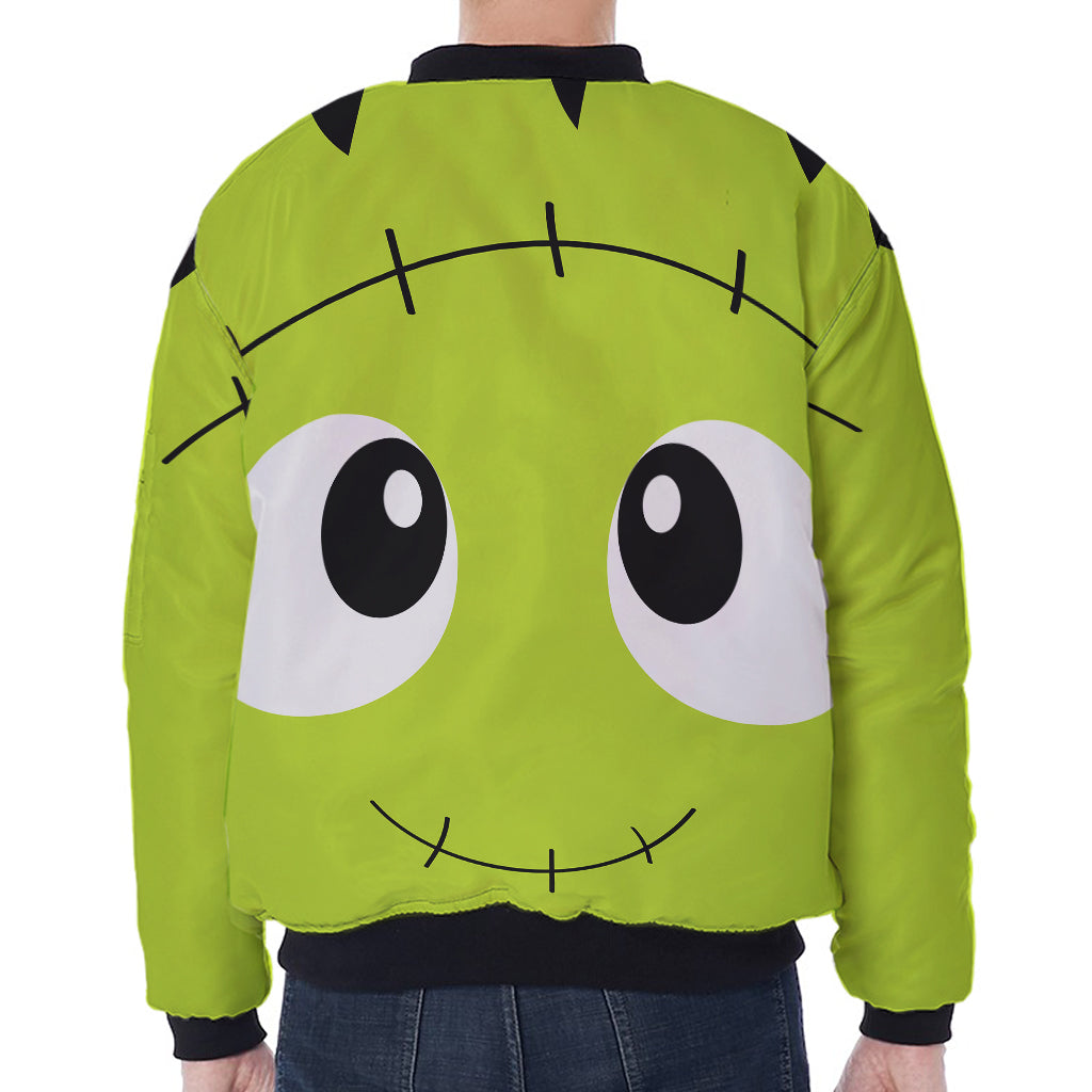 Cute Frankenstein Face Print Zip Sleeve Bomber Jacket