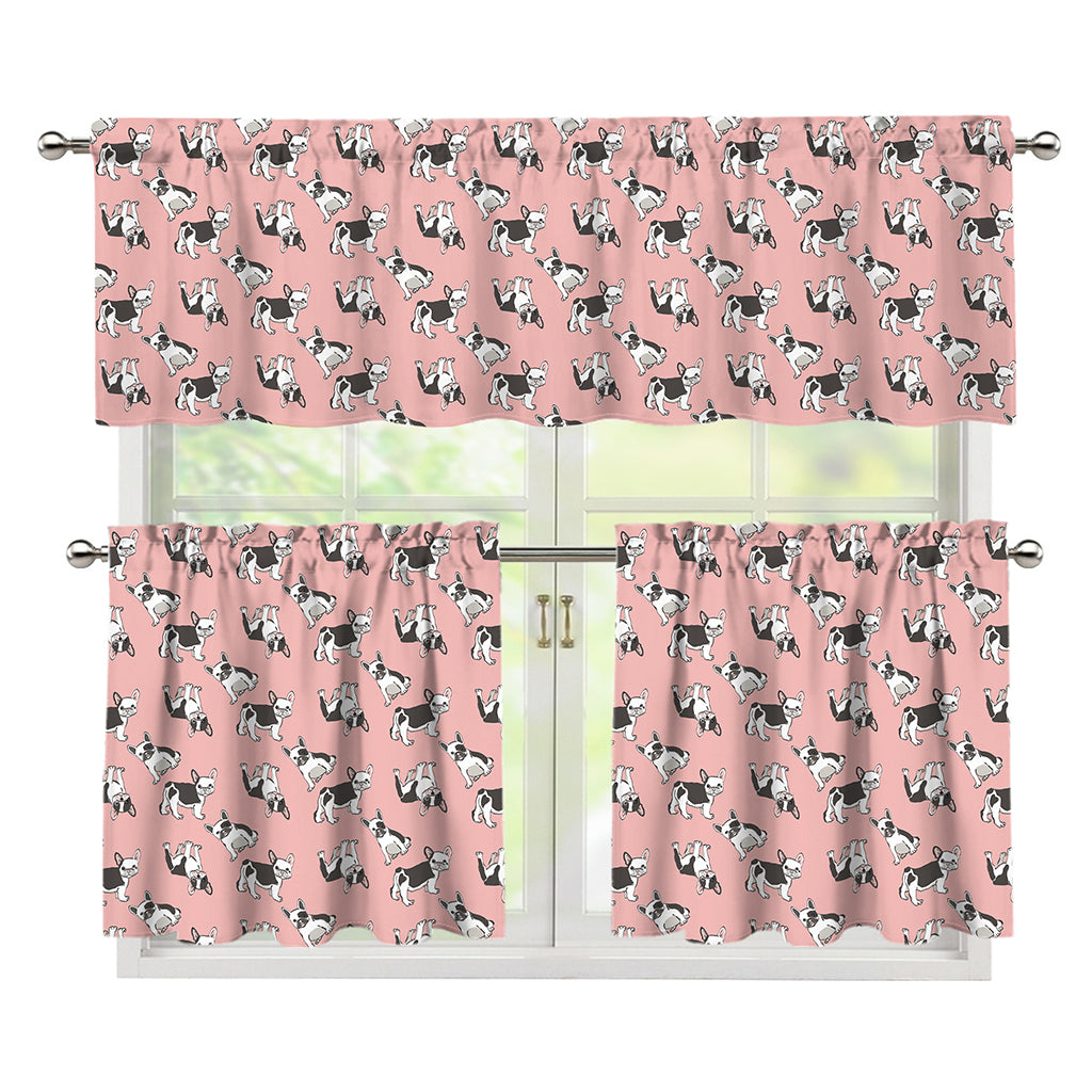 Cute French Bulldog Puppy Pattern Print 3 Piece Kitchen Curtains