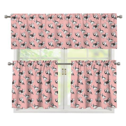 Cute French Bulldog Puppy Pattern Print 3 Piece Kitchen Curtains