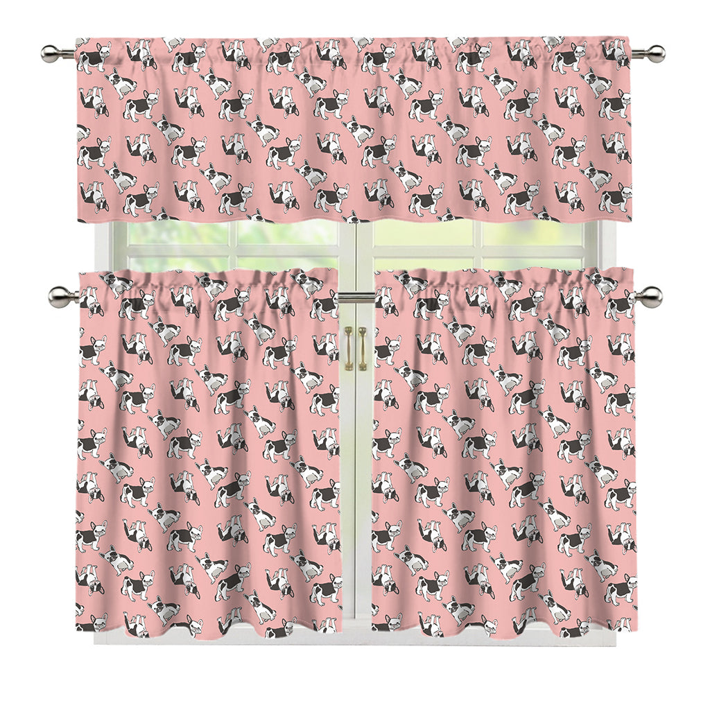 Cute French Bulldog Puppy Pattern Print 3 Piece Kitchen Curtains
