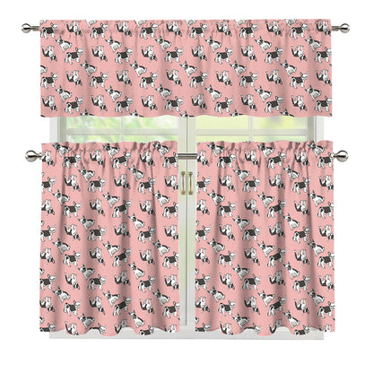 Cute French Bulldog Puppy Pattern Print 3 Piece Kitchen Curtains