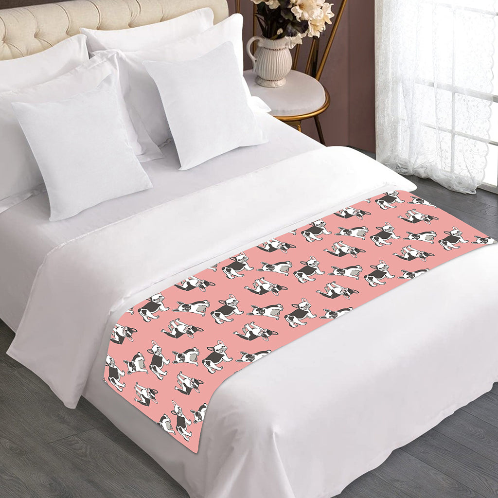 Cute French Bulldog Puppy Pattern Print Bed Runner