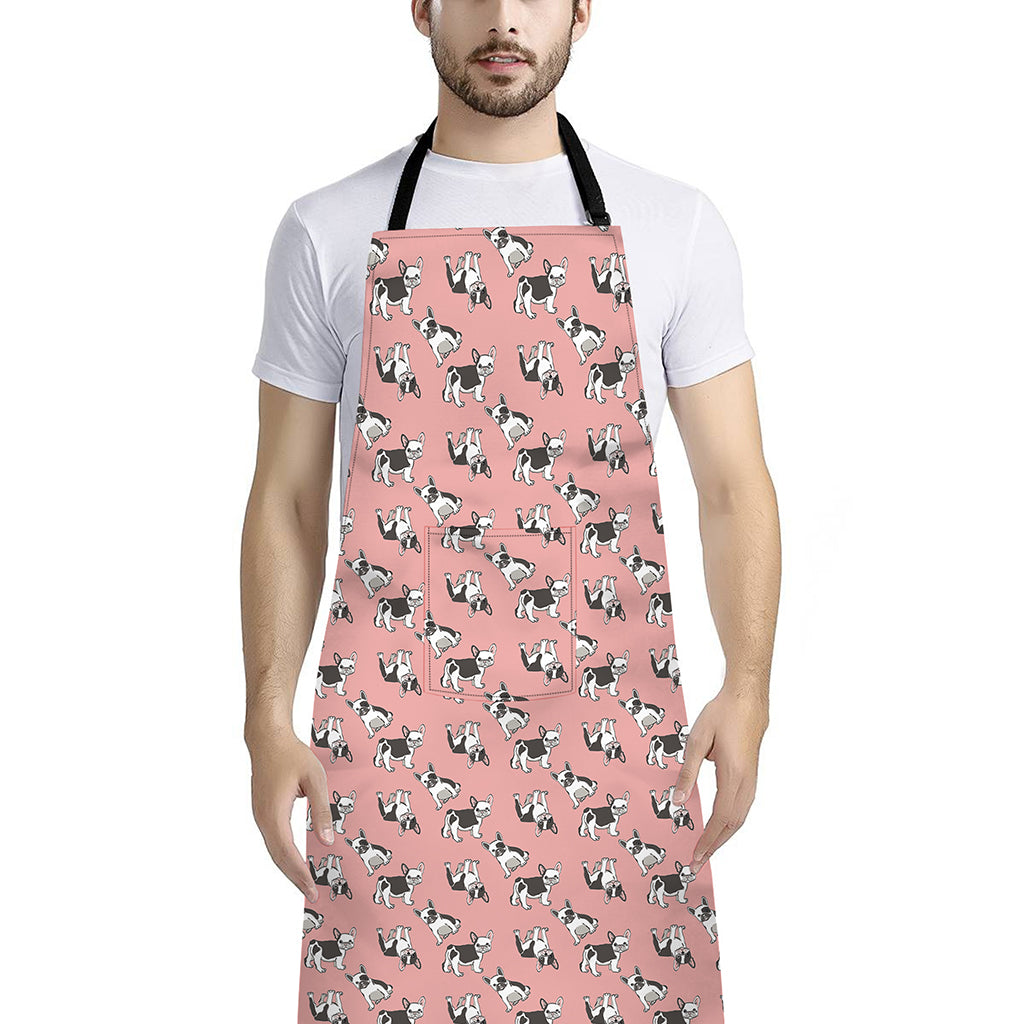 Cute French Bulldog Puppy Pattern Print Bib Apron With Pocket