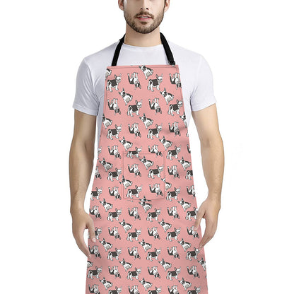 Cute French Bulldog Puppy Pattern Print Bib Apron With Pocket