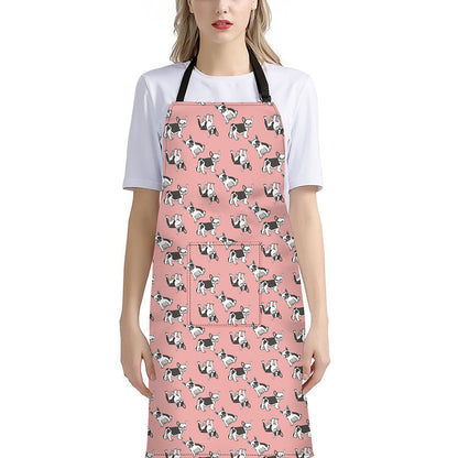 Cute French Bulldog Puppy Pattern Print Bib Apron With Pocket