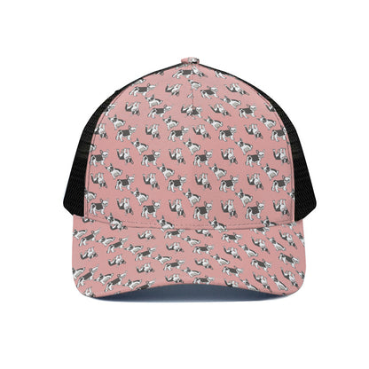 Cute French Bulldog Puppy Pattern Print Black Mesh Trucker Cap
