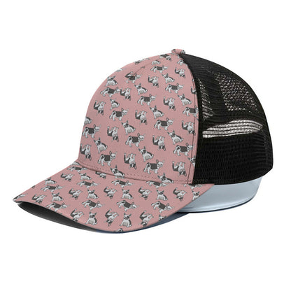 Cute French Bulldog Puppy Pattern Print Black Mesh Trucker Cap