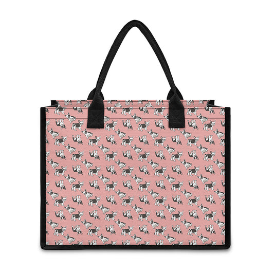 Cute French Bulldog Puppy Pattern Print Canvas Tote Bag