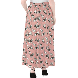 Cute French Bulldog Puppy Pattern Print Chiffon Maxi Skirt