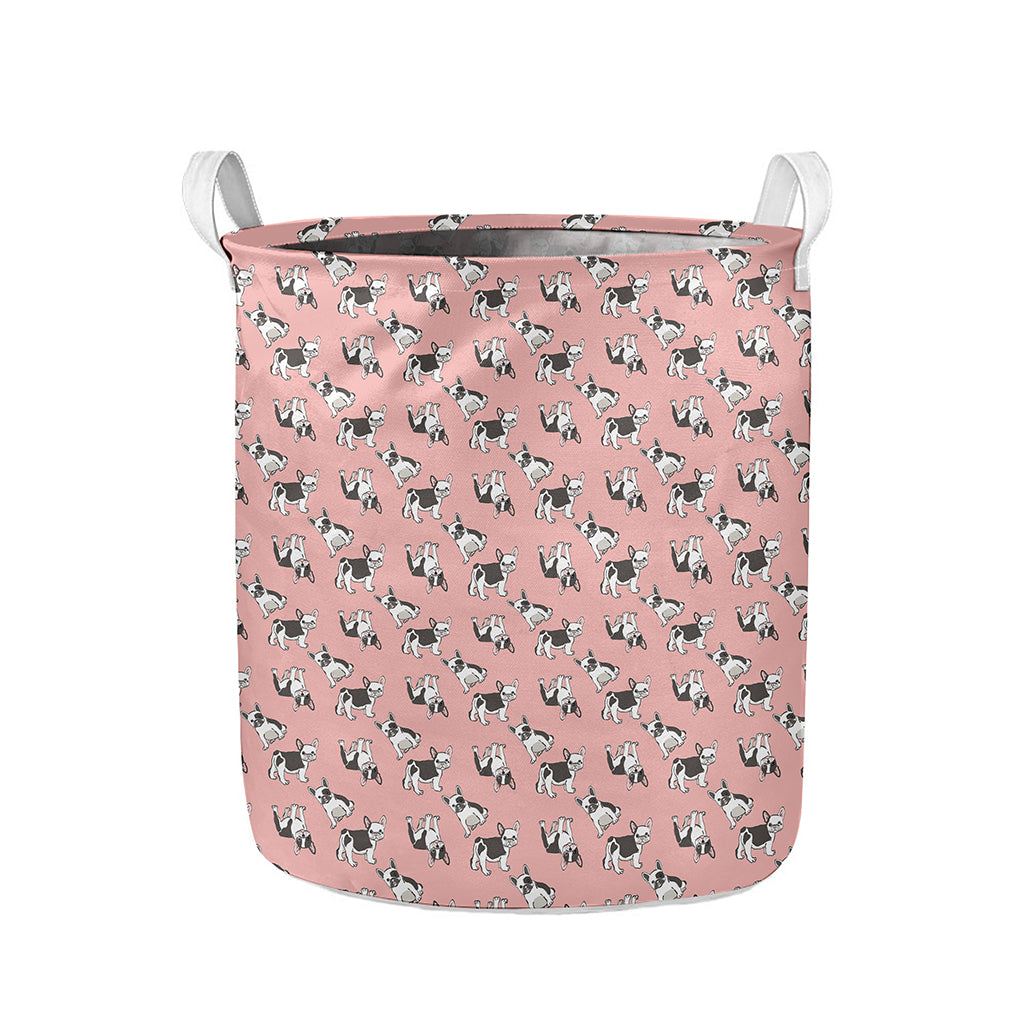 Cute French Bulldog Puppy Pattern Print Collapsible Laundry Basket