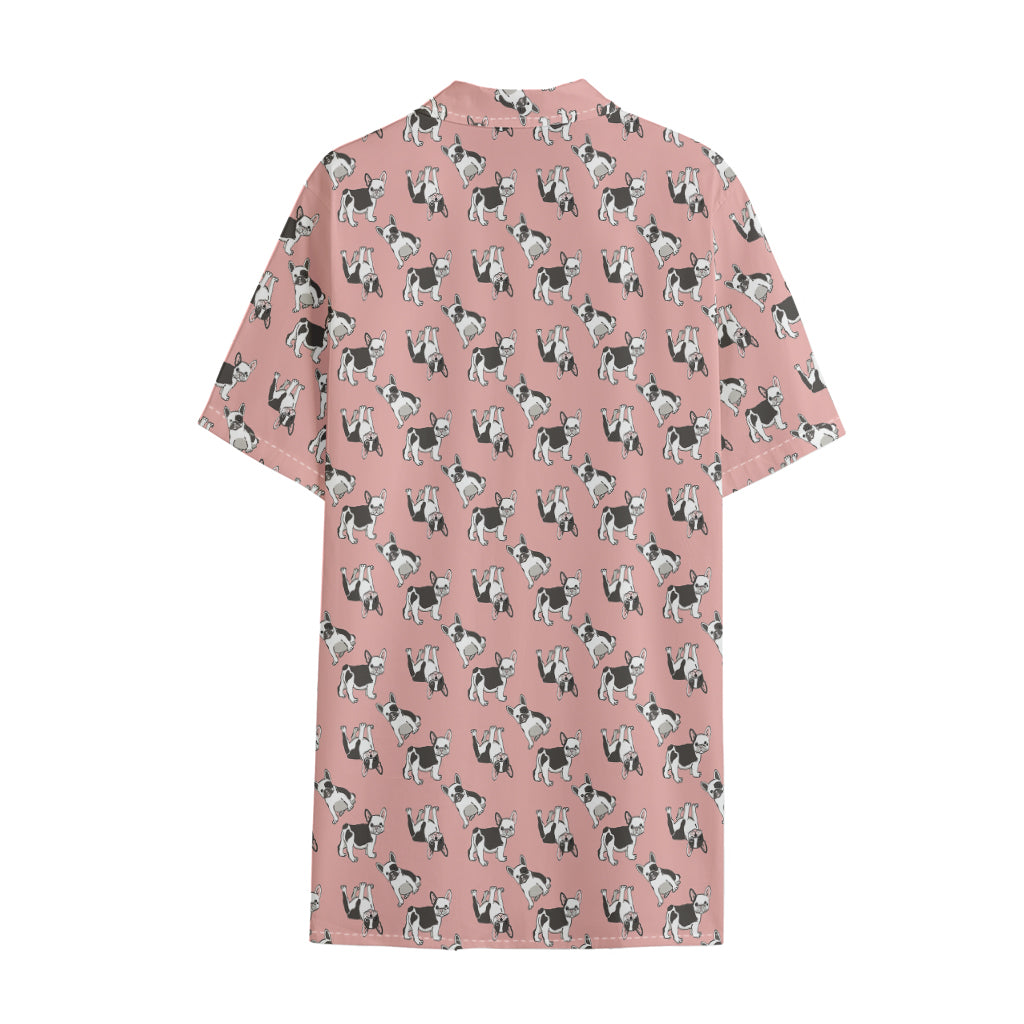 Cute French Bulldog Puppy Pattern Print Cotton Hawaiian Shirt