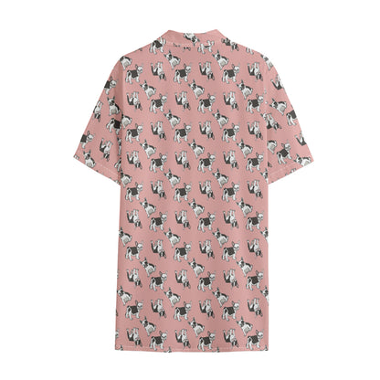 Cute French Bulldog Puppy Pattern Print Cotton Hawaiian Shirt