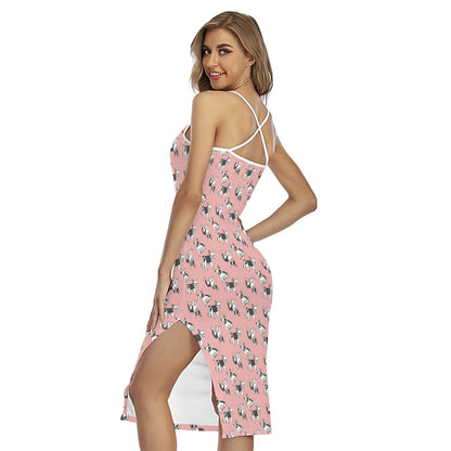 Cute French Bulldog Puppy Pattern Print Cross Back Cami Dress