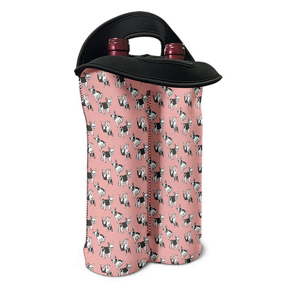 Cute French Bulldog Puppy Pattern Print Double Neoprene Wine Tote