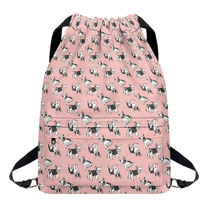 Cute French Bulldog Puppy Pattern Print Drawstring Backpack