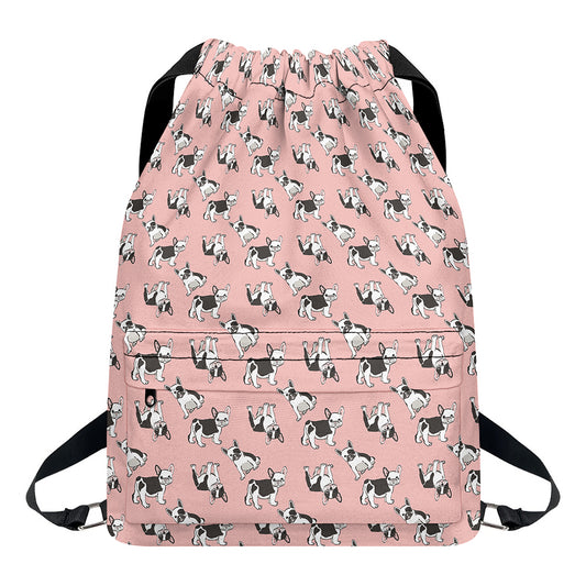 Cute French Bulldog Puppy Pattern Print Drawstring Backpack