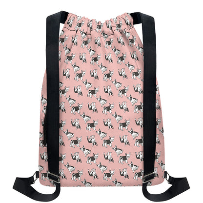 Cute French Bulldog Puppy Pattern Print Drawstring Backpack