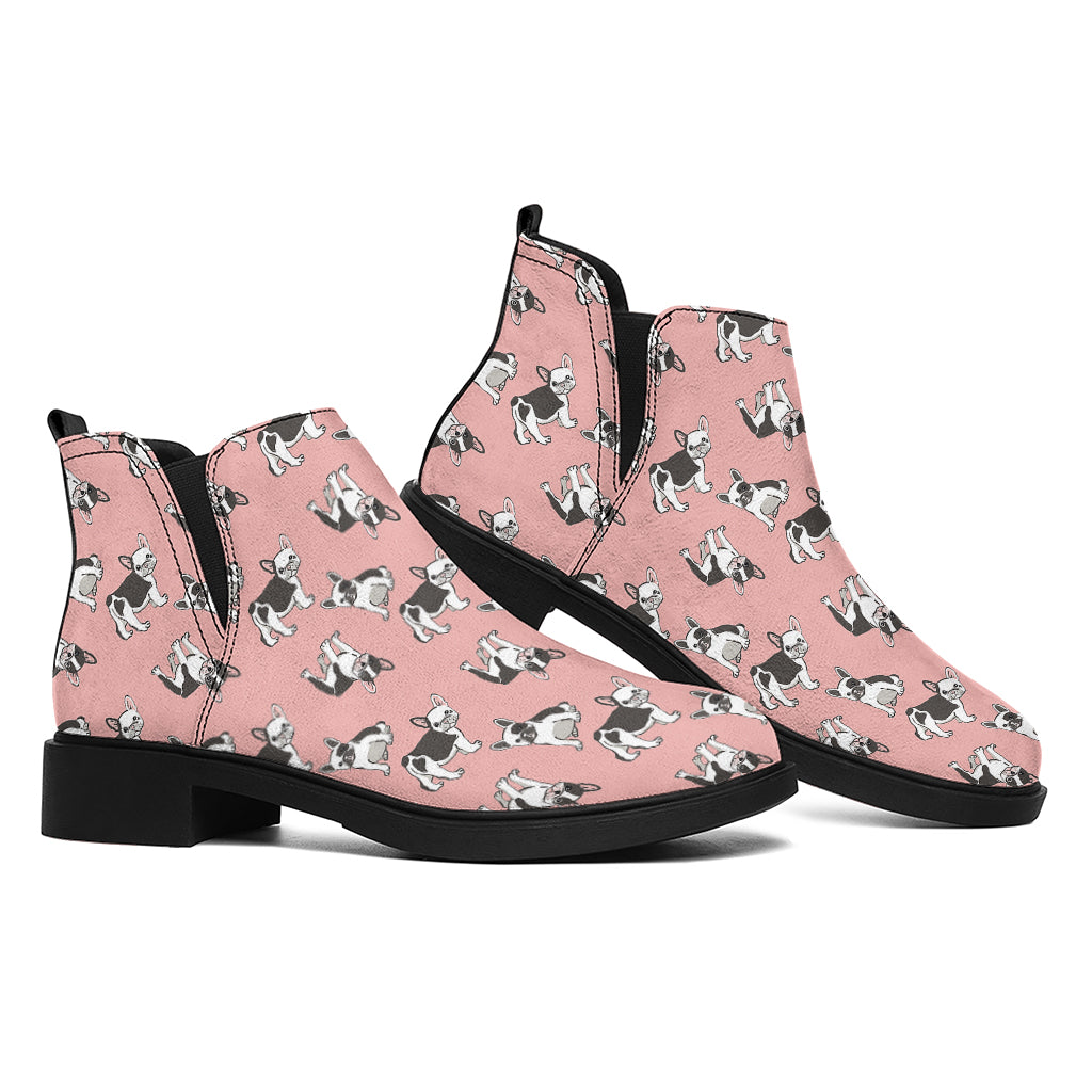 Cute French Bulldog Puppy Pattern Print Flat Ankle Boots