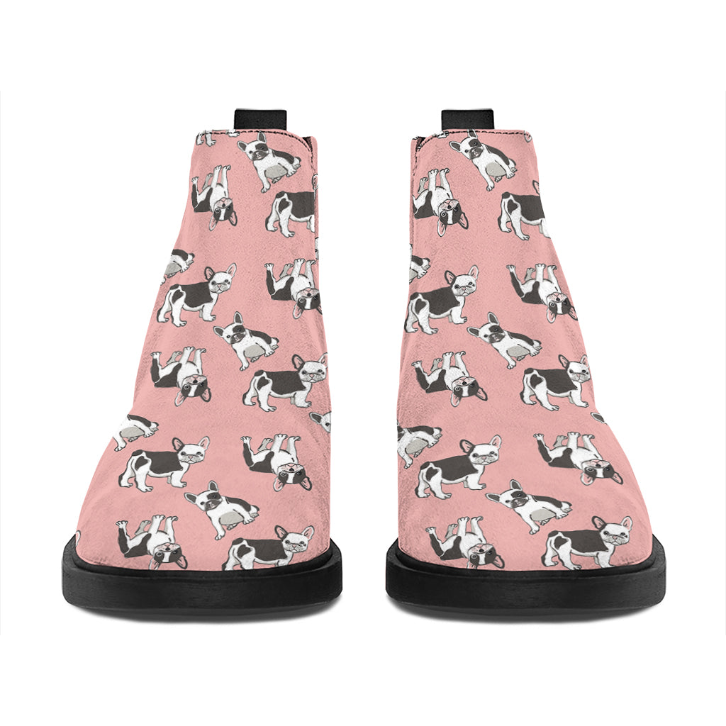 Cute French Bulldog Puppy Pattern Print Flat Ankle Boots