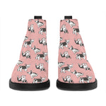 Cute French Bulldog Puppy Pattern Print Flat Ankle Boots