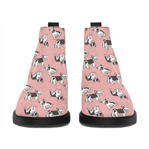 Cute French Bulldog Puppy Pattern Print Flat Ankle Boots