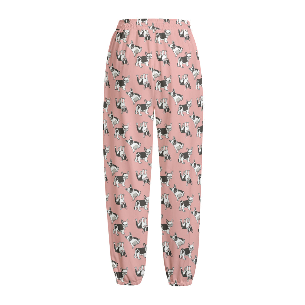 Cute French Bulldog Puppy Pattern Print Fleece Lined Knit Pants