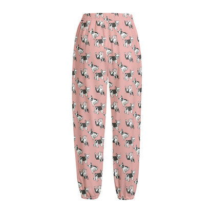 Cute French Bulldog Puppy Pattern Print Fleece Lined Knit Pants