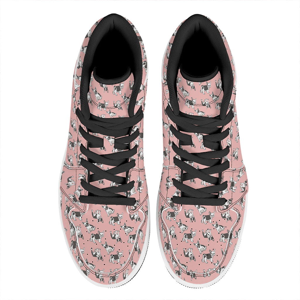 Cute French Bulldog Puppy Pattern Print High Top Leather Sneakers