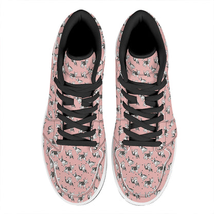 Cute French Bulldog Puppy Pattern Print High Top Leather Sneakers