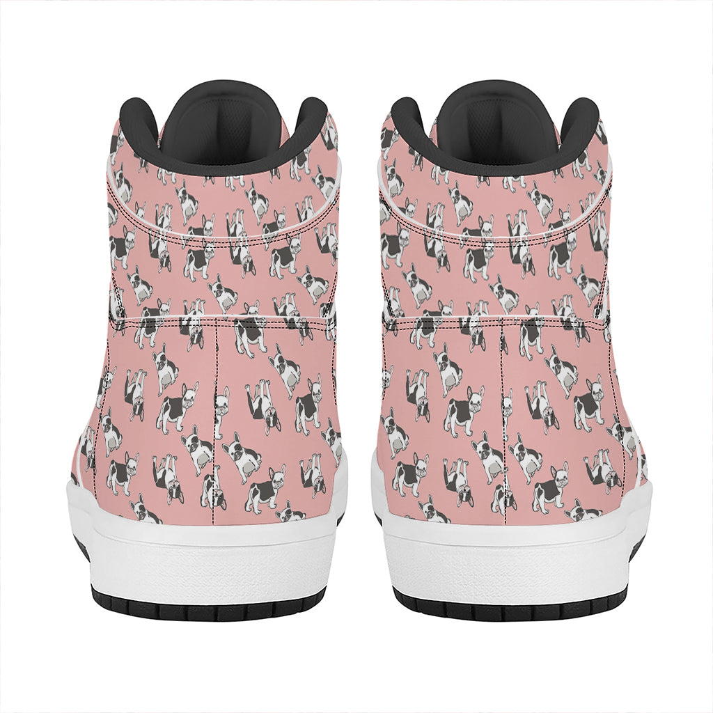 Cute French Bulldog Puppy Pattern Print High Top Leather Sneakers