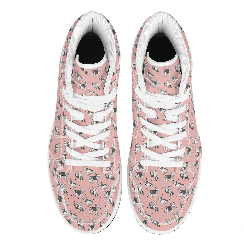Cute French Bulldog Puppy Pattern Print High Top Leather Sneakers
