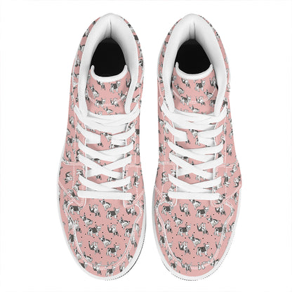 Cute French Bulldog Puppy Pattern Print High Top Leather Sneakers