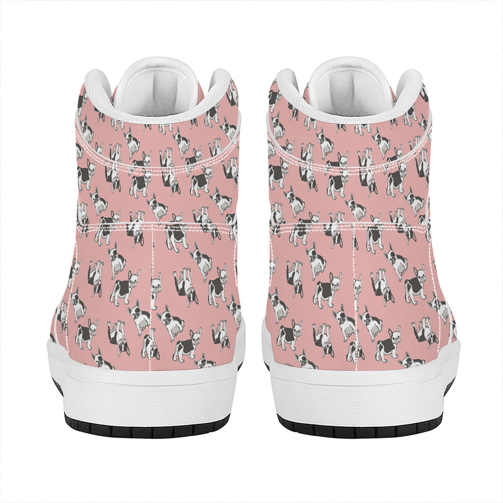 Cute French Bulldog Puppy Pattern Print High Top Leather Sneakers