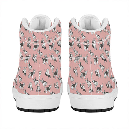 Cute French Bulldog Puppy Pattern Print High Top Leather Sneakers