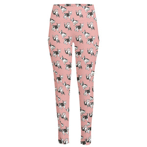 Cute French Bulldog Puppy Pattern Print High-Waisted Pocket Leggings