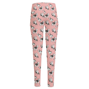 Cute French Bulldog Puppy Pattern Print High-Waisted Pocket Leggings