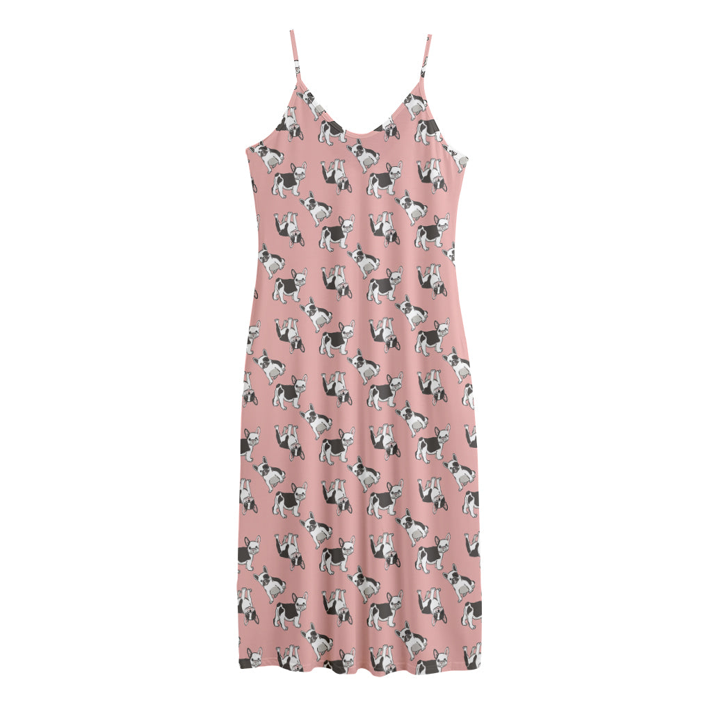 Cute French Bulldog Puppy Pattern Print Jersey Midi Cami Dress