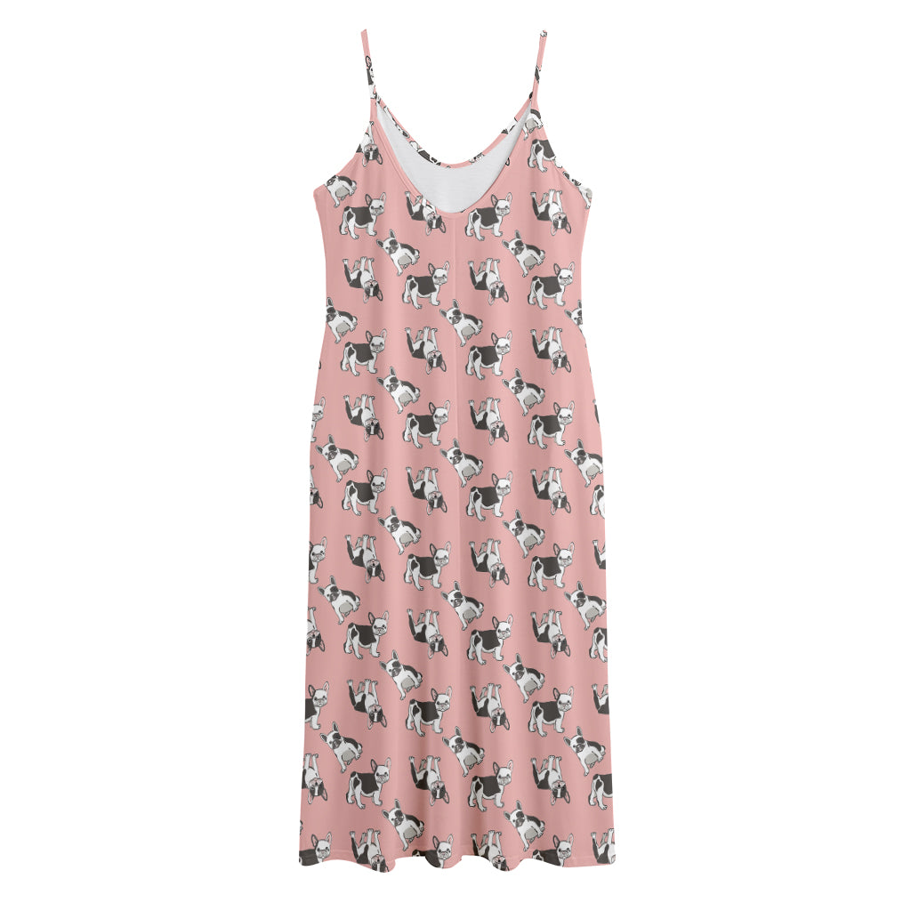 Cute French Bulldog Puppy Pattern Print Jersey Midi Cami Dress