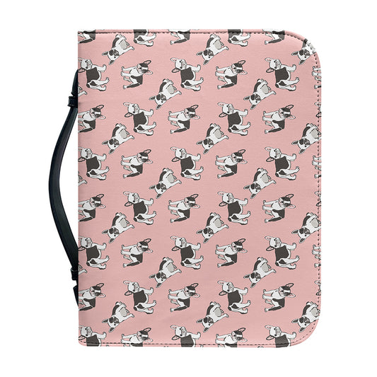 Cute French Bulldog Puppy Pattern Print Leather Bible Cover