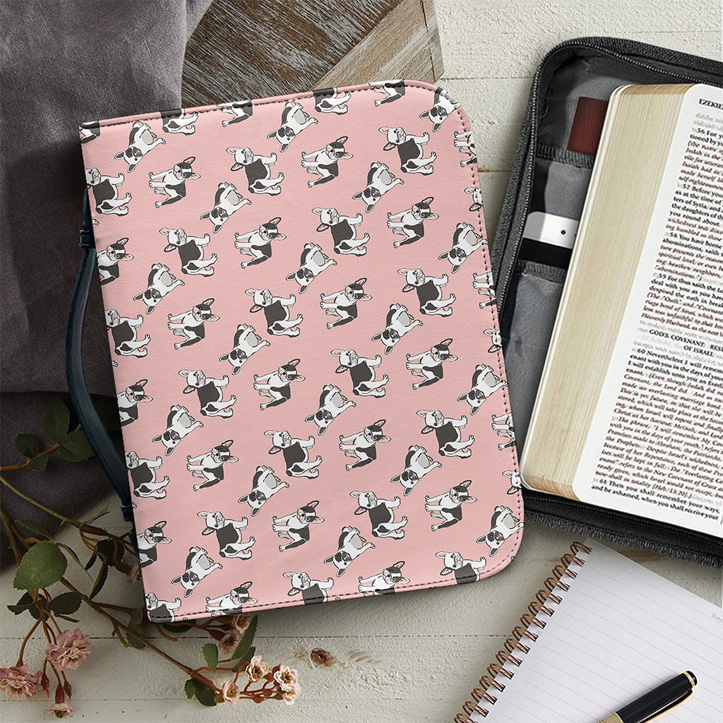 Cute French Bulldog Puppy Pattern Print Leather Bible Cover