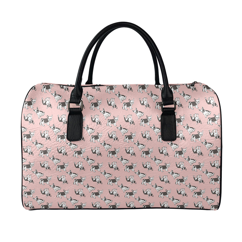 Cute French Bulldog Puppy Pattern Print Leather Duffle Bag